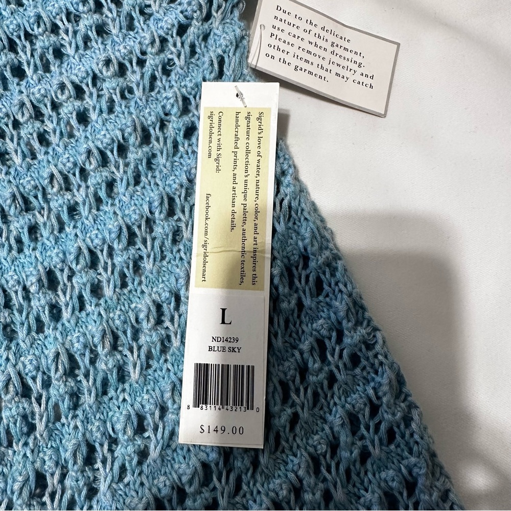 Sigrid Olsen Knit Crochet Cardigan Blue Sky Large Women’s - Picture 4 of 8